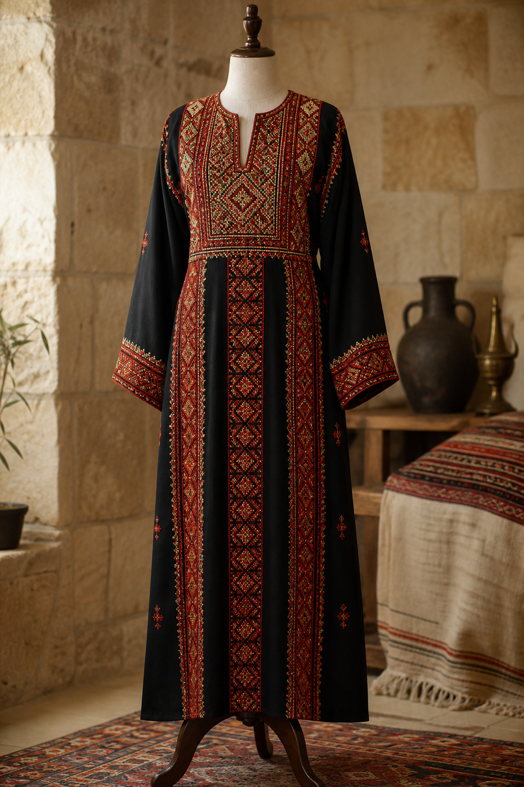 Traditional Palestinian thobe with detailed tatreez embroidery